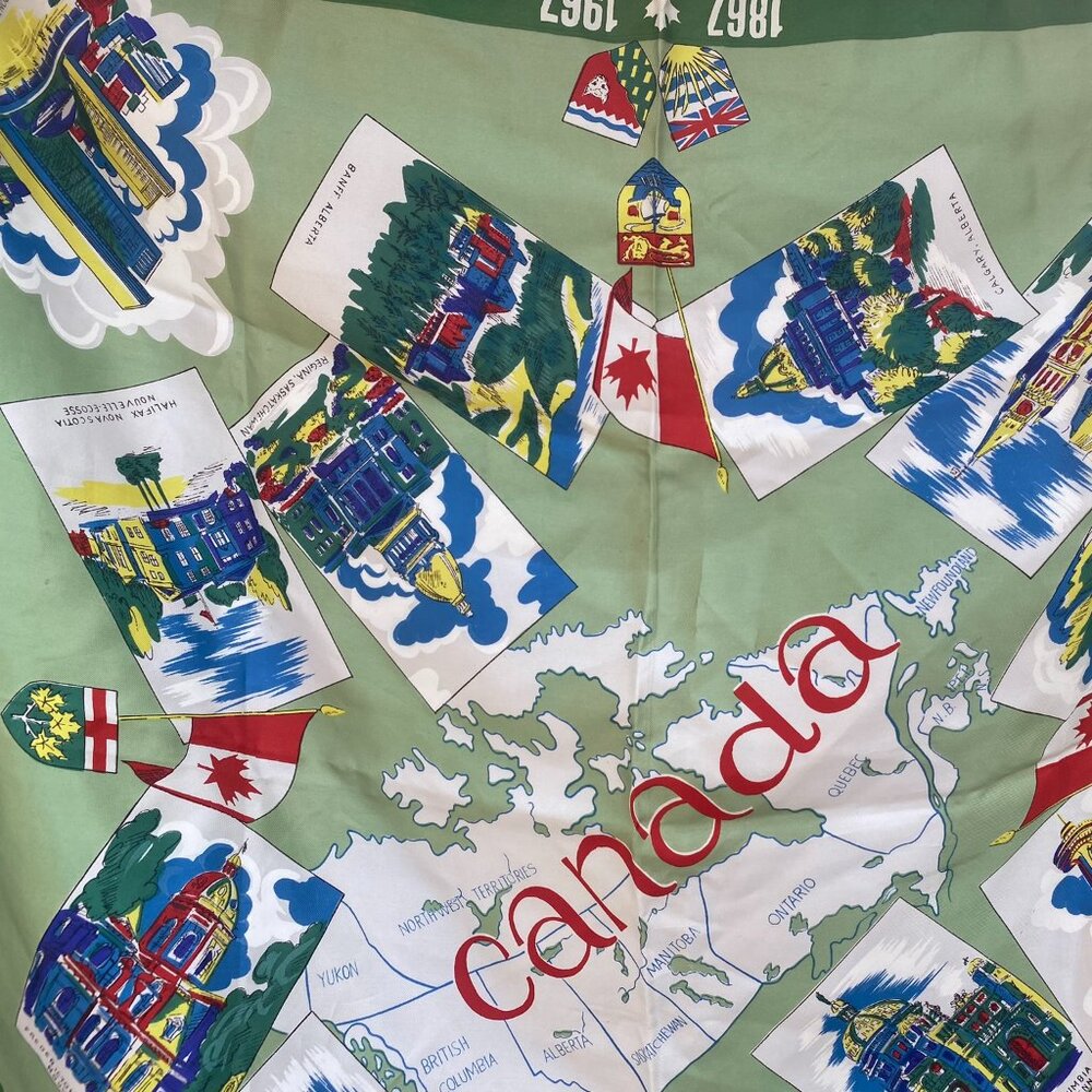 Vintage 1967 Canada Centennial Souvenir Scarf | Hand Printed Hand Rolled - Picture 3 of 13